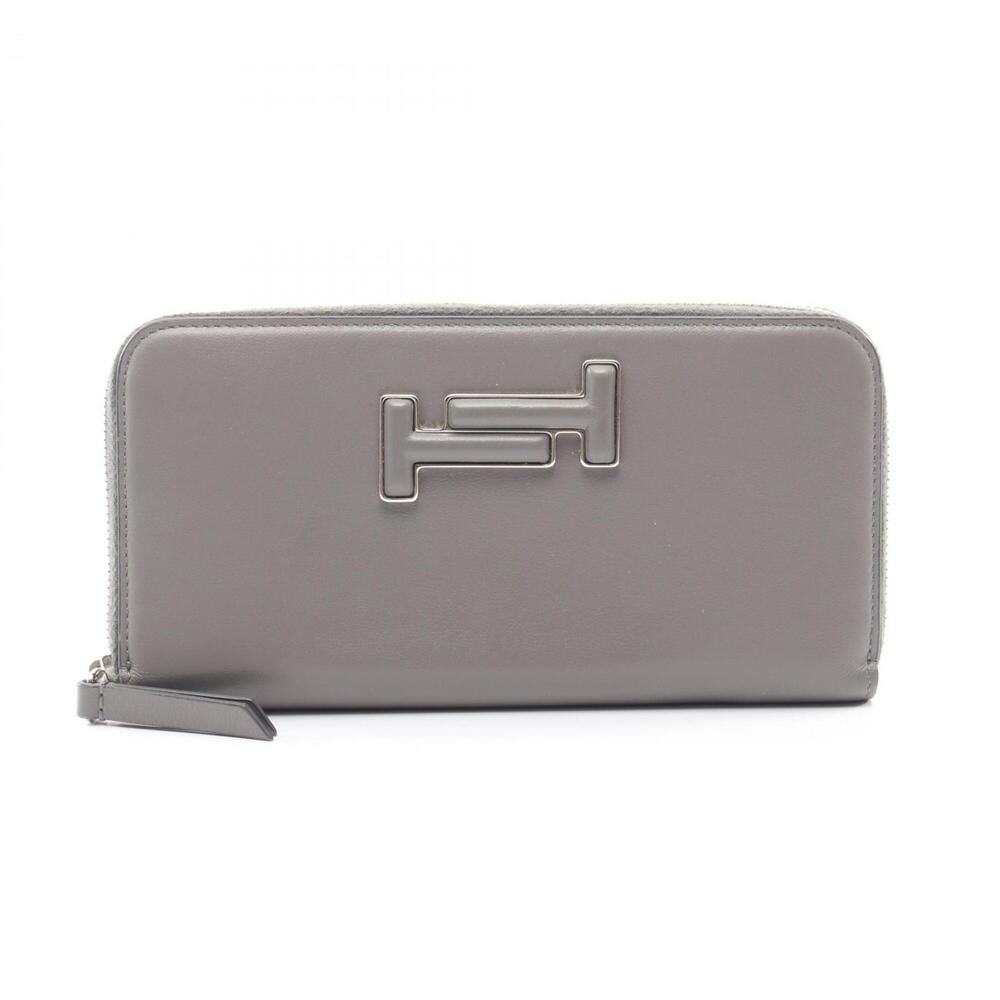 Tod's Double T Round Long Wallet, Leather, Women's, Gray